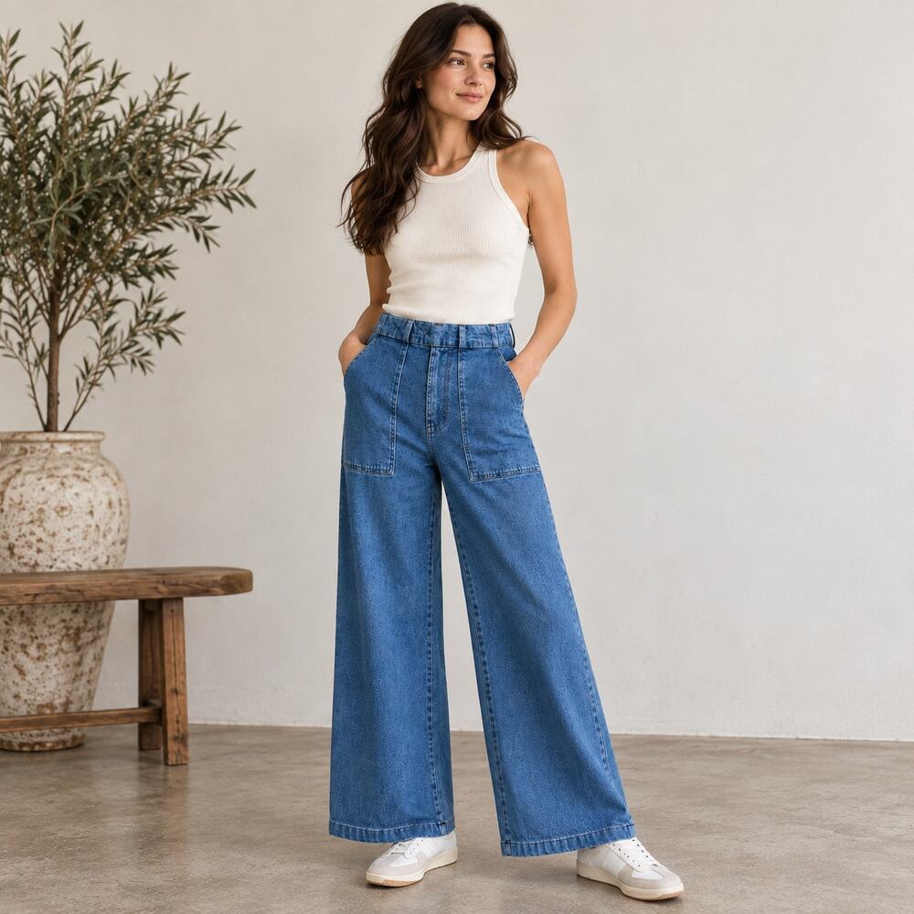 Loup Sz XLP Sabrina Wide-Leg Denim Pants Light Wash Blue Jeans 26in Inseam